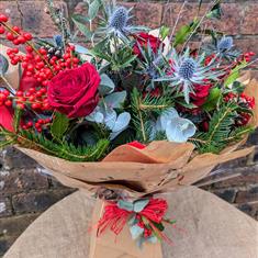  Traditional Christmas Rose, Thistle and Berry Hand Tied